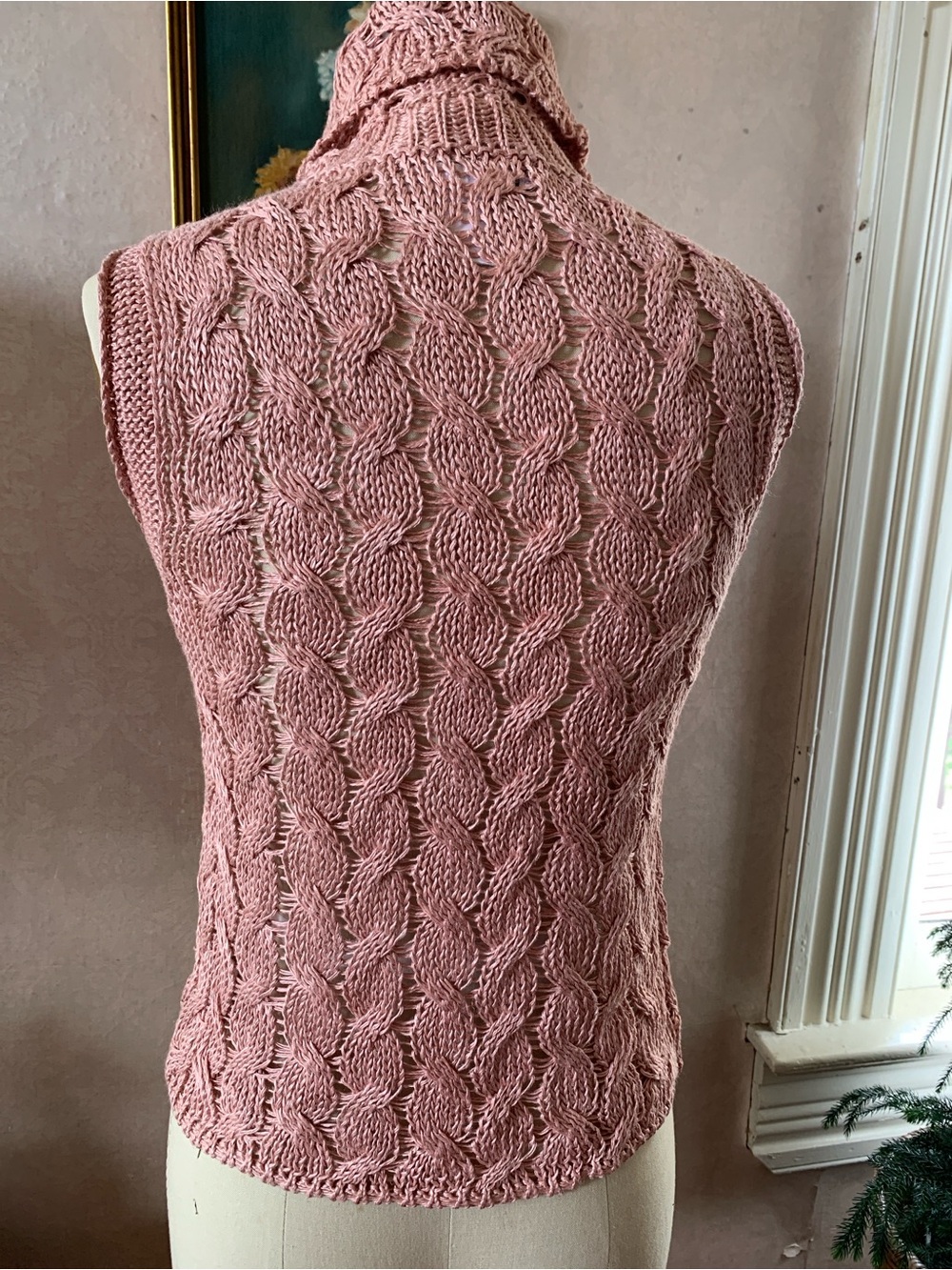 CHANEL Sleeveless Cable Knit Turtleneck - Dusty Rose - Picture 2 of 7